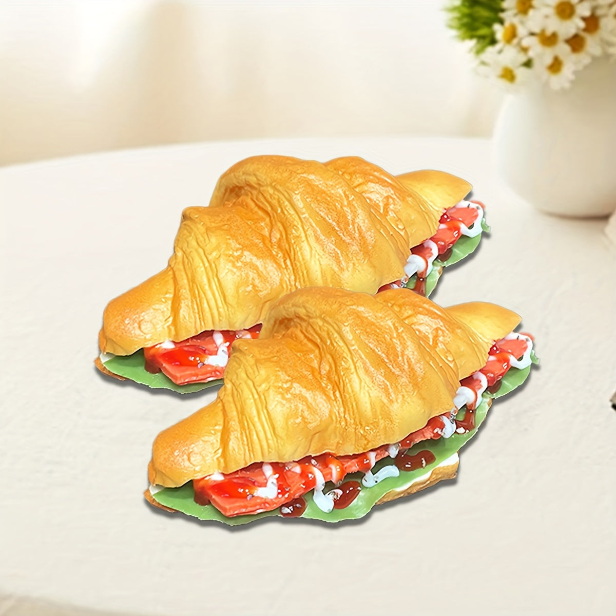 Realistic Fake Bread Props 2pcs Simulation Sandwich Cheese Croissant Food Decor Photography Display Window Prop Squishy Toy