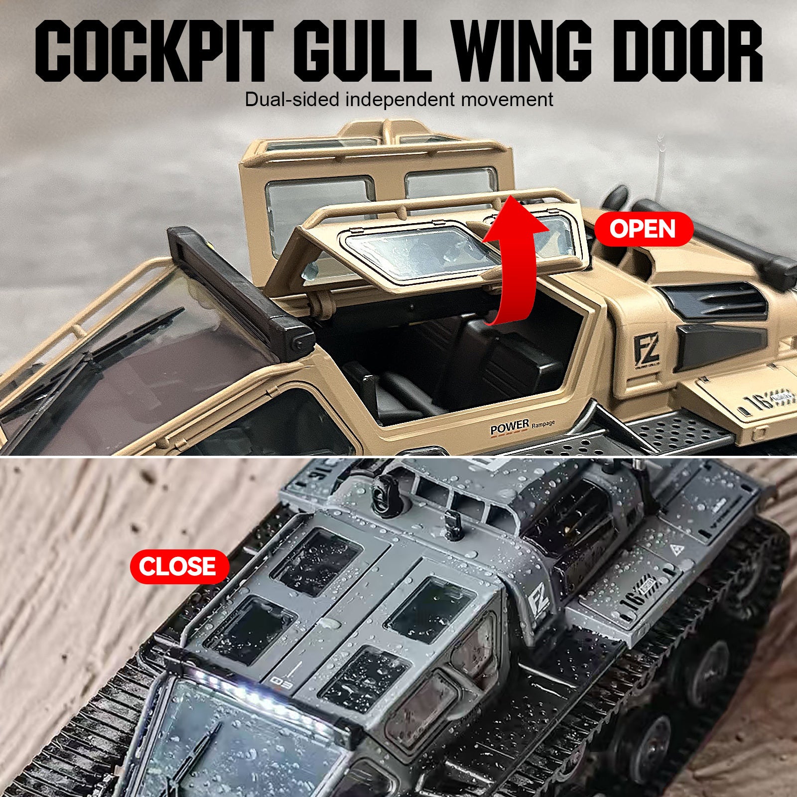 RC Tracked Military Tank with Full-Proportional Control LED Lights & Alloy Opening Door - All-Terrain Off-Road Armored Vehicle Model Toy Gift for Kids Boys Adults
