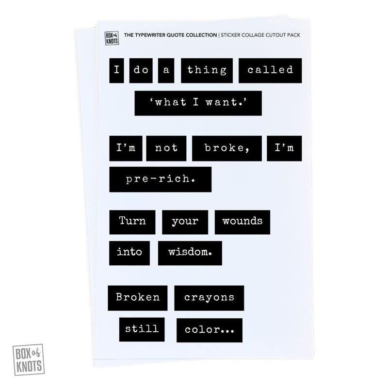 Junk Journal Quote Cutouts, 6 Matte Typewriter Text Sheets for Scrapbooking and Collage, Cut-Your-Own Creative Paper Craft Supplies