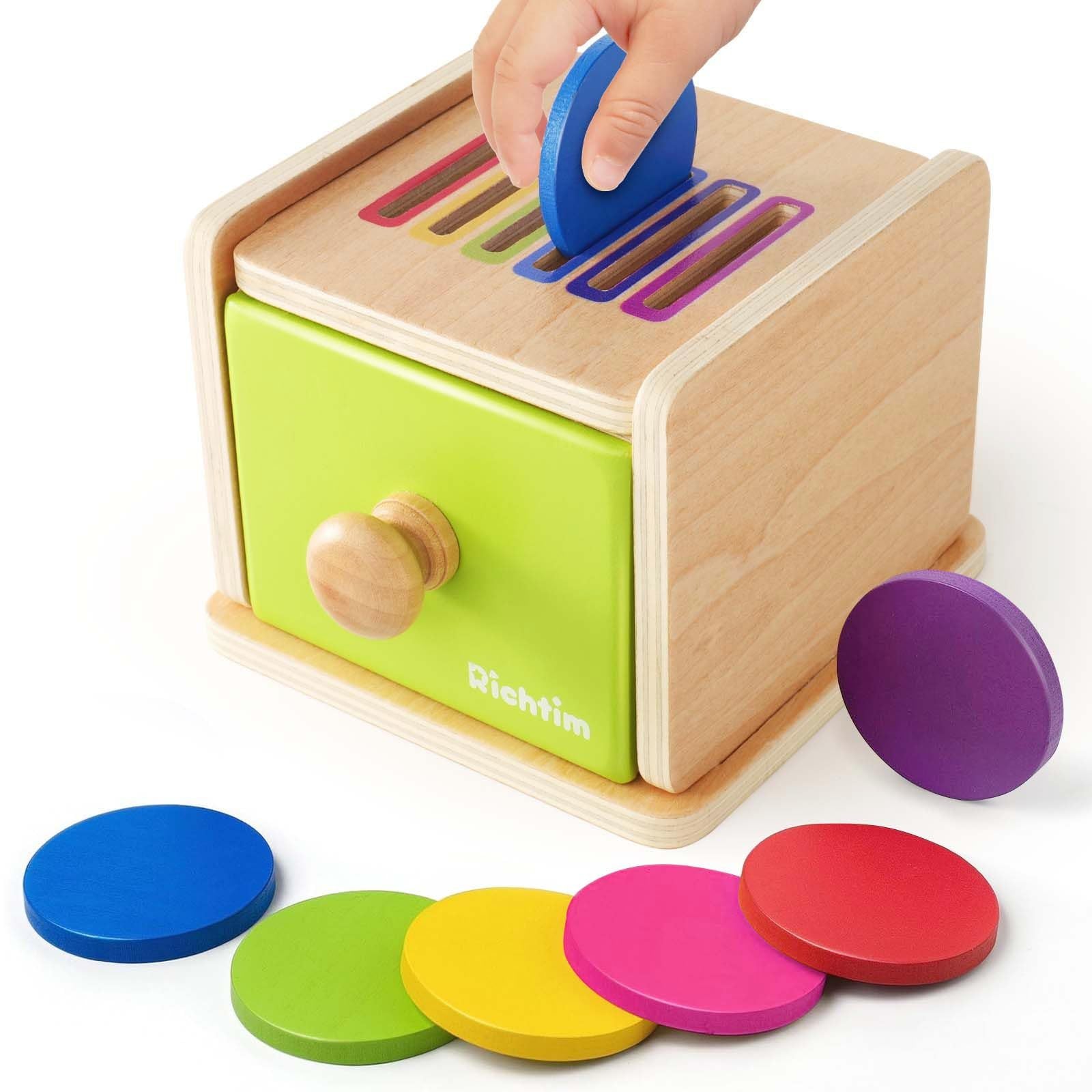 Wooden Color Sorting Toy with Drawers for Toddlers – Montessori Object Permanence Fine Motor Skills Educational Toy for Baby 12-18 Months Boys & Girls