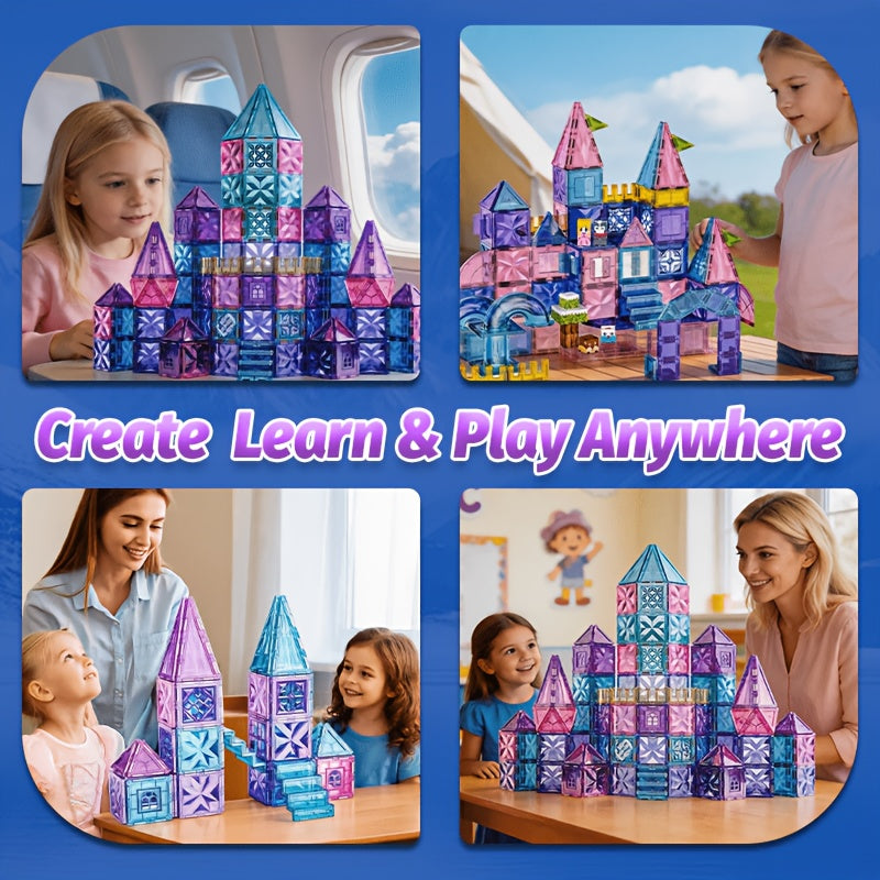 Magnetic Tiles 114pcs Princess Ice Castle Building Set 3D STEM Construction Toy for Girls Boys Ages 3-8 - Birthday Christmas Gift