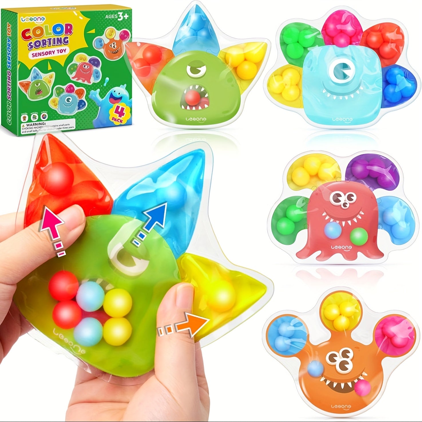 Weird Squeeze Sensory Toys Set - Kids Color Sorting & Fine Motor Skills Toy, Preschool Sensory Activity Set, Portable Stress Relief Squeeze Toy for Classroom Travel Party Gift, 4/8/12/16pcs