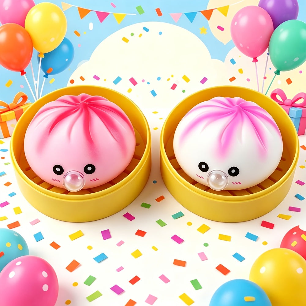 Steamed Bun Squishy Toy Gift Set 4pcs - Soft Bouncy Dumpling Squeeze Toys with Gift Bag Birthday Gift for Her Him Adults Kids Surprise Toy