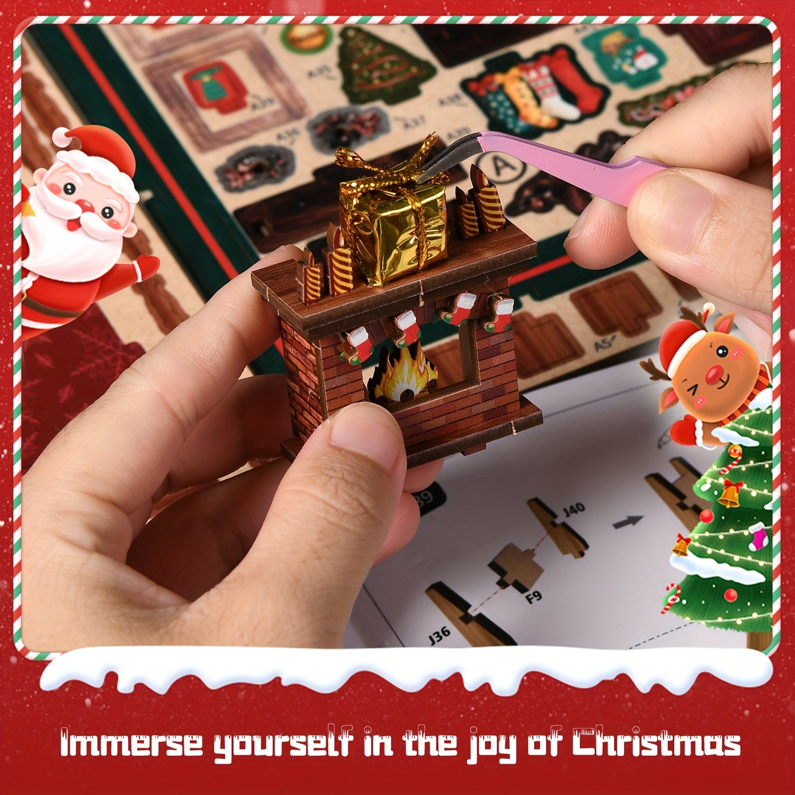Christmas Shop Book Nook Kit – 3D Wooden Miniature House DIY Bookshelf Insert for Adults & Teens, Cozy Holiday Tiny House Craft, Christmas & New Year Gift, Home Decor