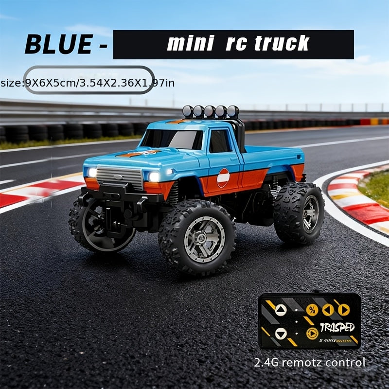 1:64 Mini RC Alloy Monster Truck with Trailer - 2.4GHz Off-Road Pickup Rock Crawler, Body Lights & Headlights, Tabletop Decor, Birthday Christmas Gift for Boys