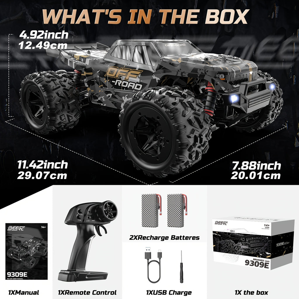 1/16 All-Metal 4WD RC Monster Truck 42KM/H High Speed Off-Road Remote Control Car with Dual Batteries LED Lights Wheelie Bar - Fast RC Truck for Adults Collectors 2.4GHz