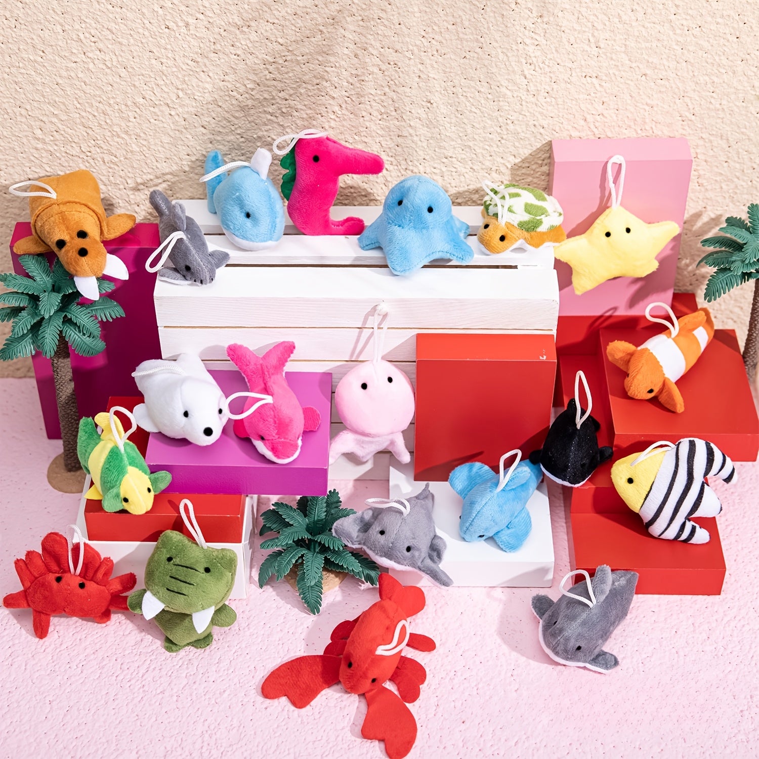 24PCS Sea Animal Plush Toys Bulk with Keychains – 24 Different Ocean Animals 2.5-3 Inch, Birthday Party Favors, Pinata Fillers, Goodie Bag Stuffers, Carnival Prizes, Easter Basket Fillers for Kids