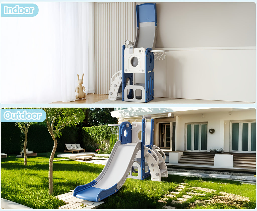 Toddler Slide and Climber Playset Indoor Outdoor for Boys Girls Ages 1.5-6 - L-Shaped Playground with Basketball Hoop Storage Telescope, Easy Assembly Kids Slide Set, Birthday Christmas Gift