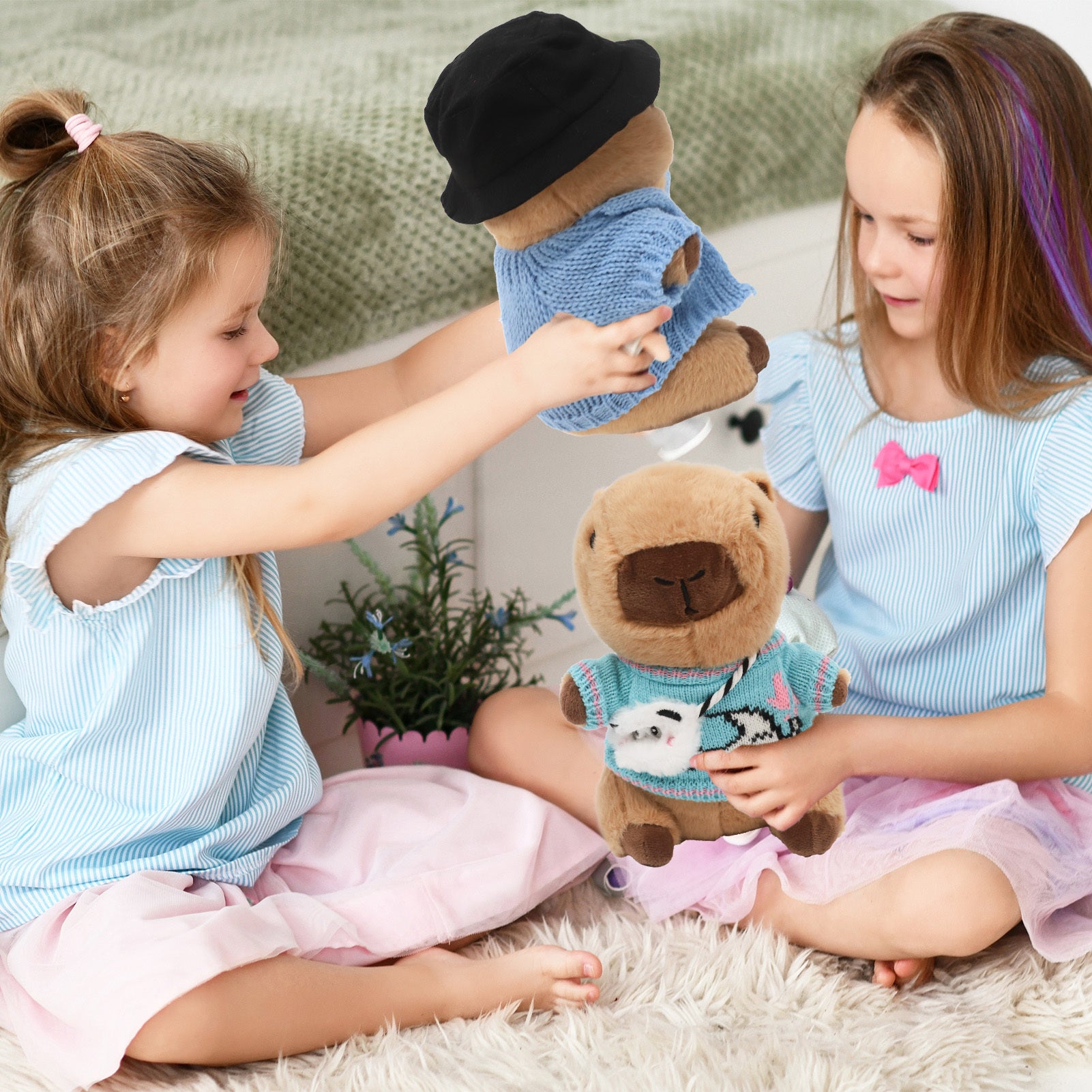 Capybara Plush Toy with 10 Clothes & Accessories – Soft Stuffed Capybara Dress Up Plushie, Cute Capybara Gift for Kids Boys Girls Birthday