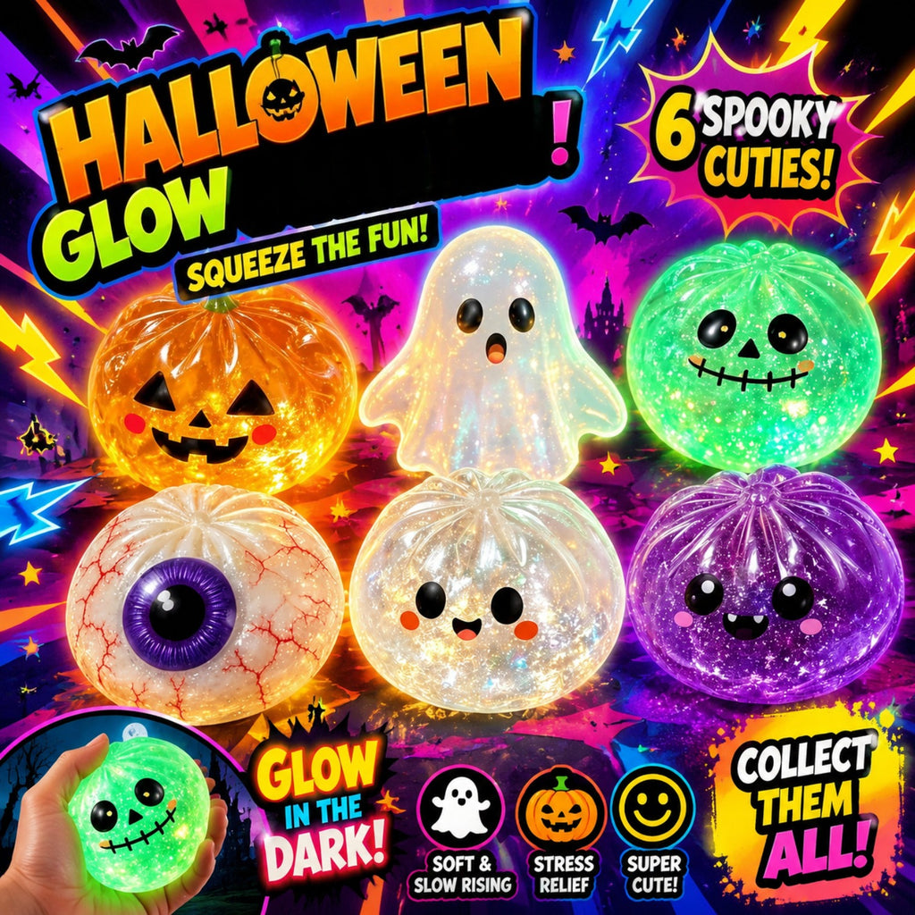 Glow in the Dark Squishy Toy Set 9pcs Halloween – Slow Rise Squeeze Stress Relief Dumpling Steamer Sensory Party Favor Kit Spooky Gift for Kids Adults