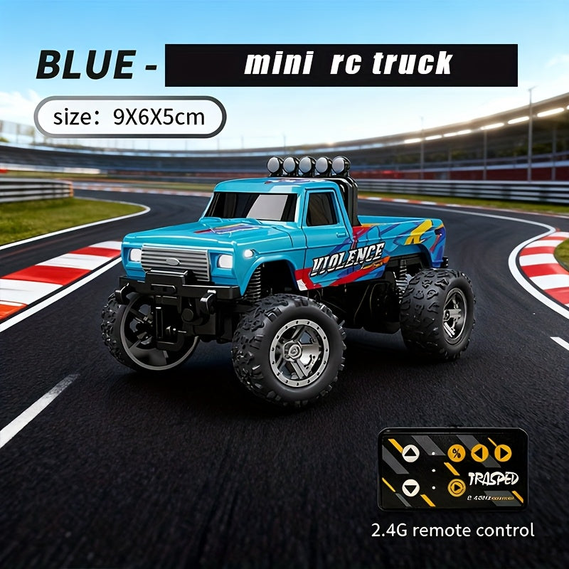 1:64 Mini RC Alloy Monster Truck with Trailer - 2.4GHz Off-Road Pickup Rock Crawler, Body Lights & Headlights, Tabletop Decor, Birthday Christmas Gift for Boys