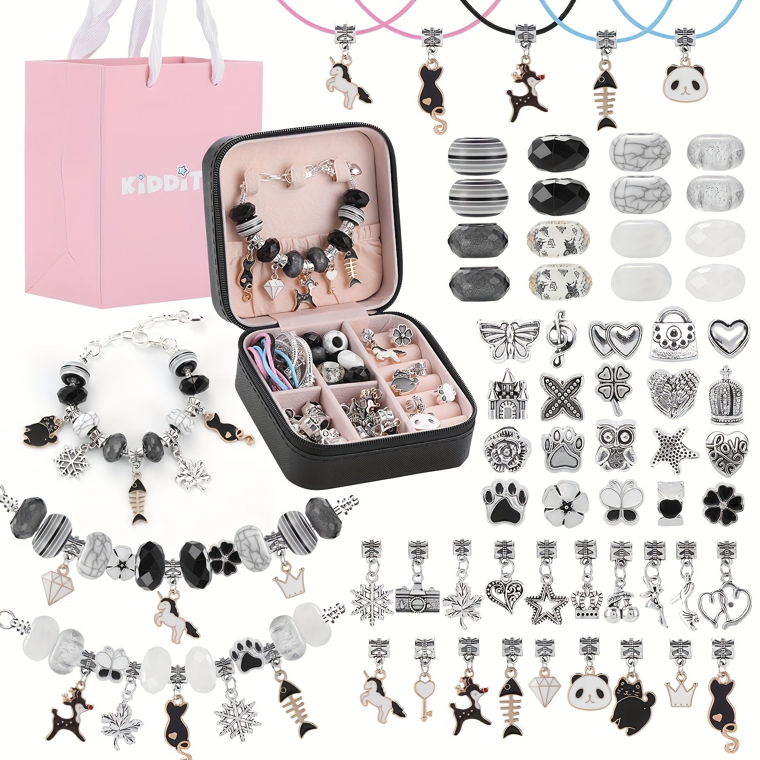 Pink Bracelet Making Set with Portable Jewelry Box – Unicorn & Mermaid Jewelry Making Crafts for Girls, Handmade Bracelet Kit, Birthday Christmas Graduation Gift for Teen Girls & Women