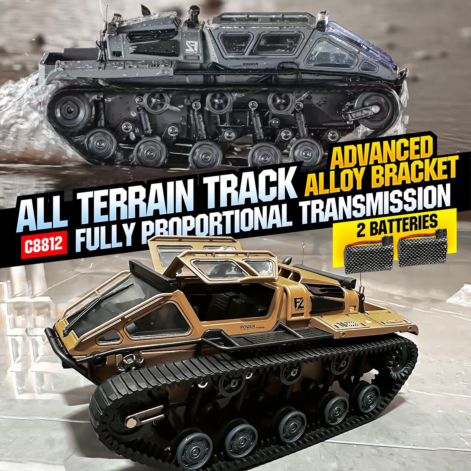 RC Tracked Military Tank with Full-Proportional Control LED Lights & Alloy Opening Door - All-Terrain Off-Road Armored Vehicle Model Toy Gift for Kids Boys Adults