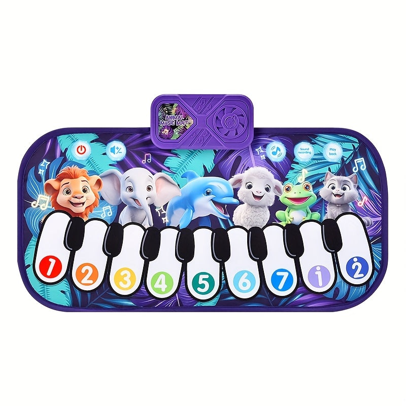 Animal Piano Music Toy for Toddlers with Elephant & Giraffe Characters - Interactive Dance Mat with Colorful Keys Numbers 1-7, Educational Sensory Toy for Motor Skills Cognitive Development, Baby Kids Gift