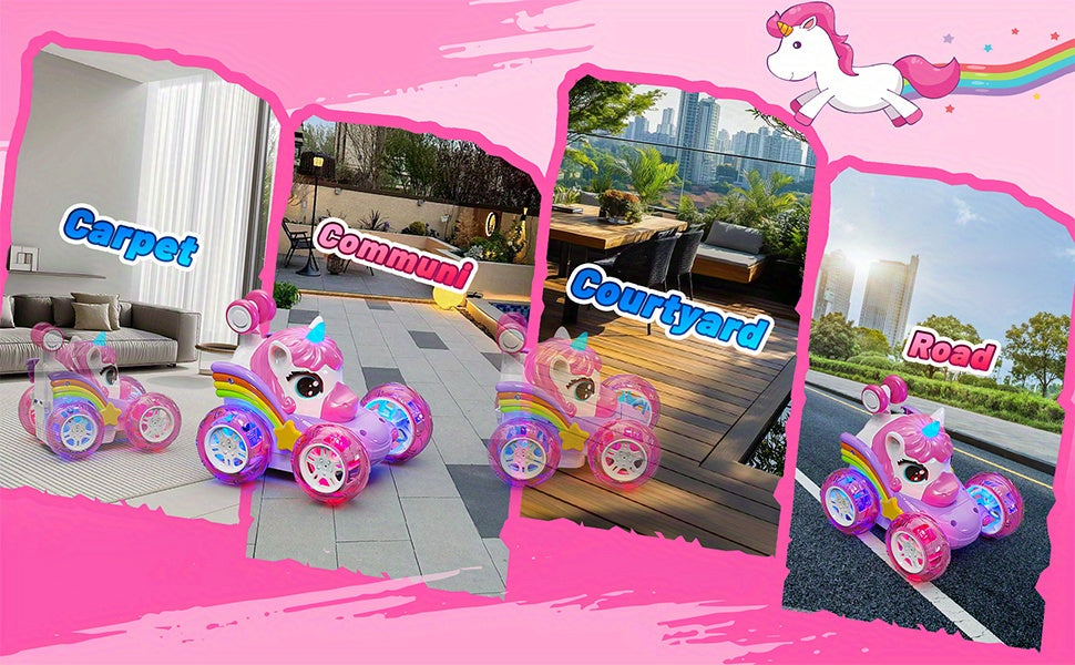 Unicorn RC Car for Girls 360 Degree Stunt Remote Control Car 4WD Rechargeable LED Lights Indoor Outdoor Toy Kids Halloween Christmas Birthday New Year Gift