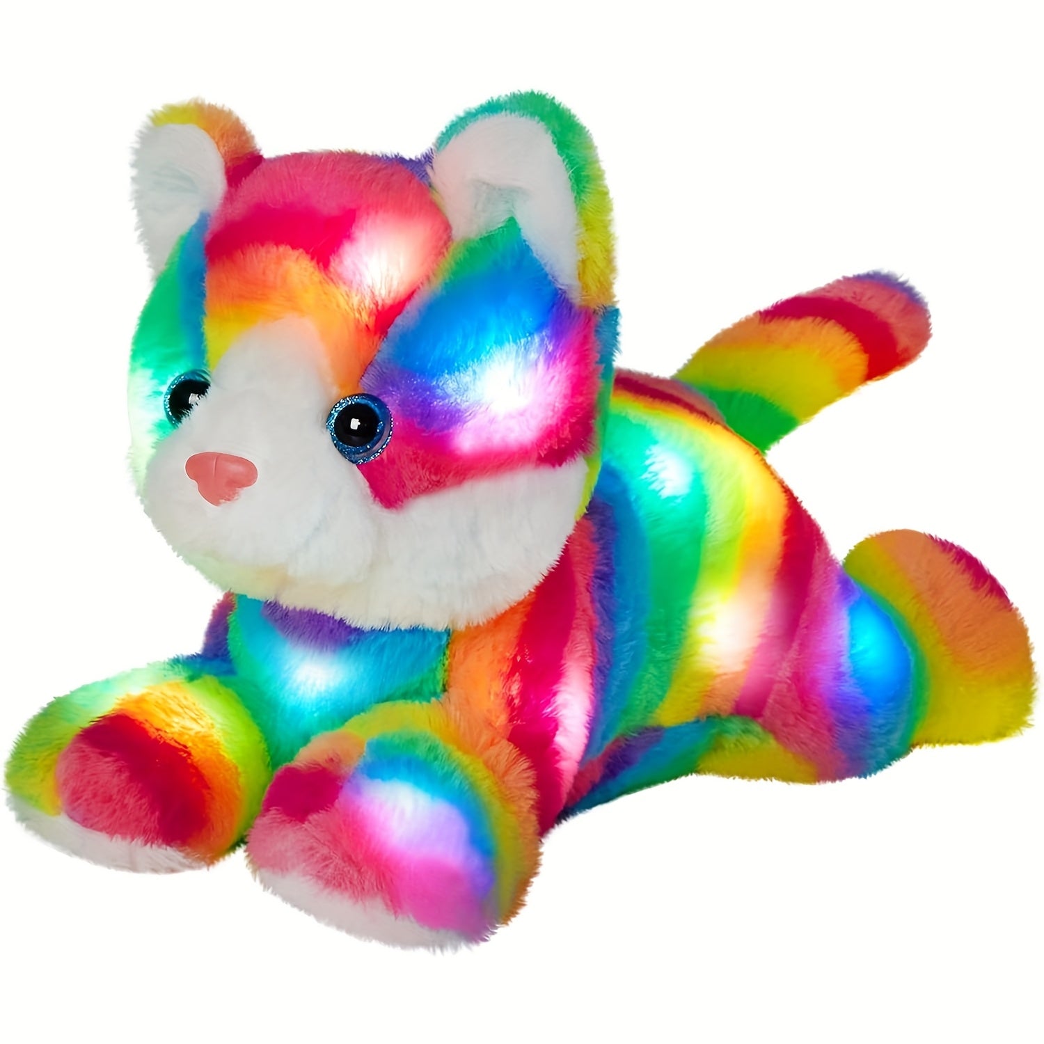 Musical Glowing Rainbow Cat Stuffed Animal - Soft Plush Cat Toy with Colorful LED Lights & Sound, Cute Kawaii Cat Plushie for Playtime Birthday New Year Party Decoration Gift