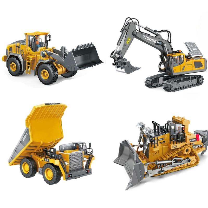 Remote Control Construction Trucks by Akeleo, 2.4GHz Excavator, Dump Truck, Bulldozer and Loader Options with LED Lights for Kids Construction Site Play