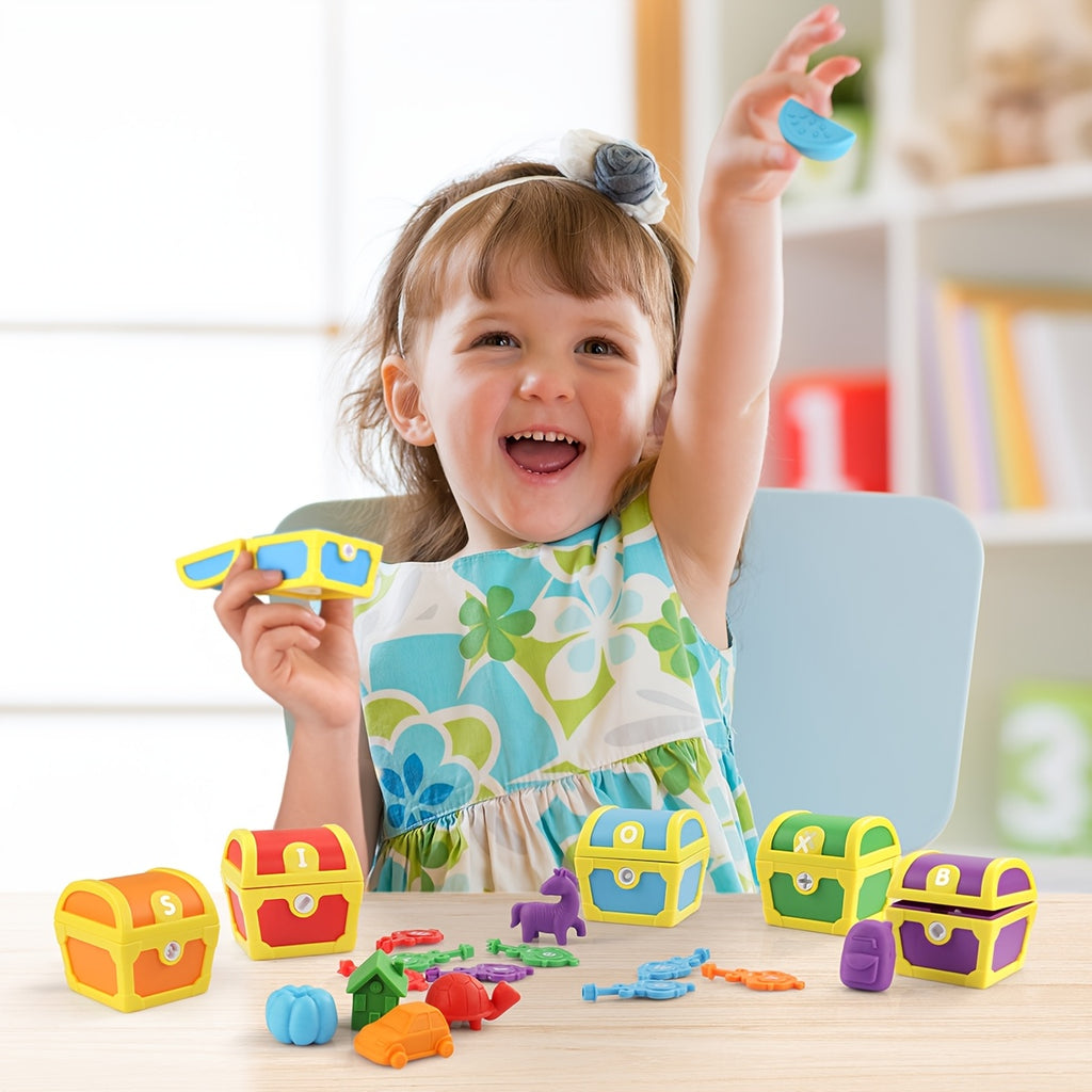 Alphabet Treasure Hunt Learning Toy 26pcs ABC Letter Matching Locks and Keys - STEM Educational Sorting Game Fine Motor Skills Gift for Kids Toddlers