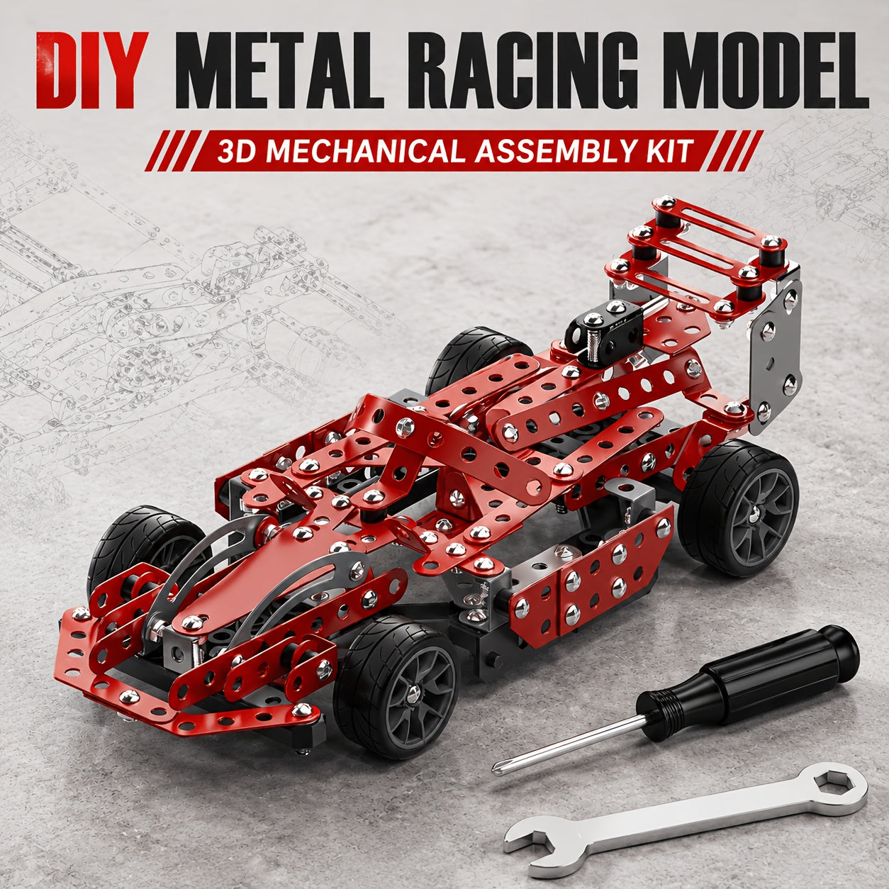 STEM Building Kit Model Car Set 287 Piece Motorized Vehicle for Kids – Assembly Toy with All-Terrain Tires & Openable Hood, Blue Airplane Red Car Green Truck, Birthday Christmas Gift Boys Ages 6+