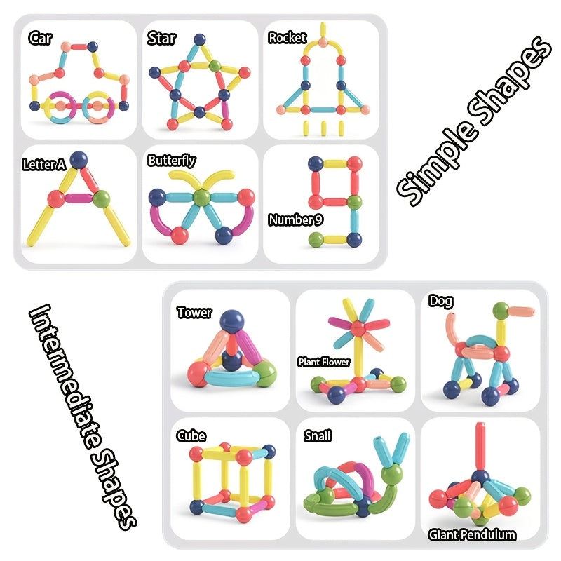 Magnetic Building Sticks and Balls Set 62pcs 360 Degree Rotating STEM Brain Training Toy for Kids Boys Girls Ages 3 4 5 6 7 - Birthday Gift