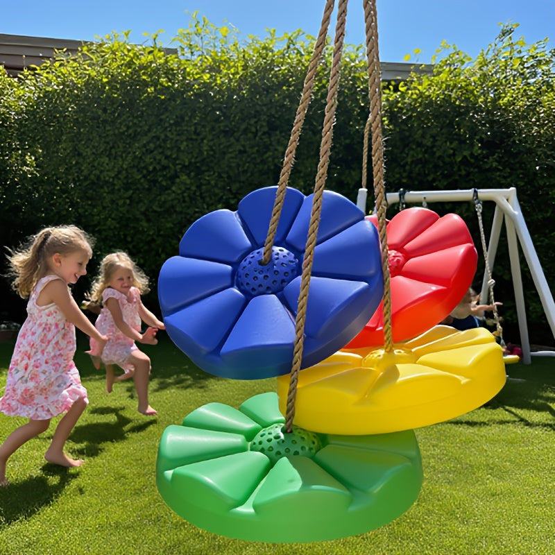 Kids Outdoor Swing Set 2 Pack Flower Shaped – 11.8 Inch Seat 78.7in Adjustable Rope for Backyard Courtyard Playground Boys Girls Birthday Gift (Green & Red)