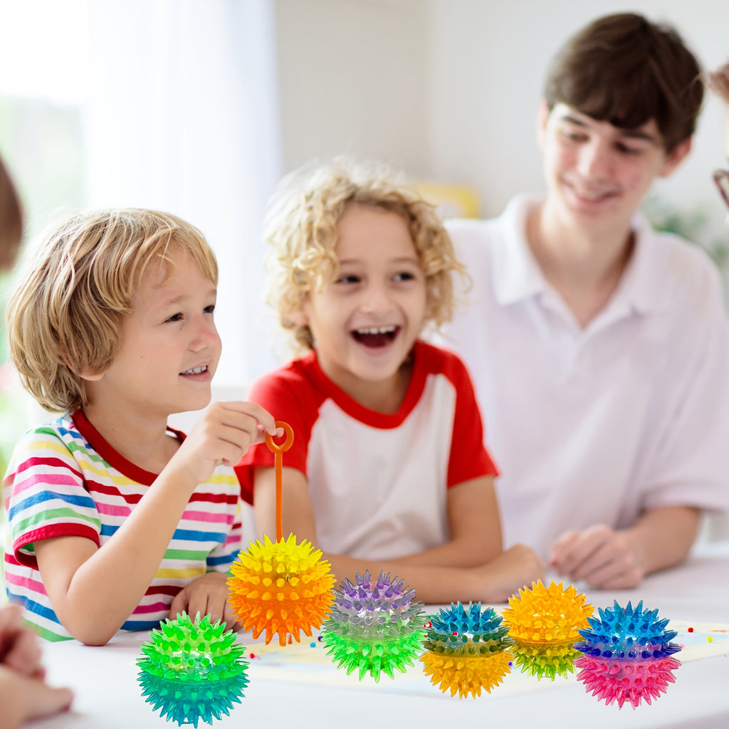 LED Light Up Inflatable Balls 28 Pcs Glow in the Dark - Spiky Sensory Balls on Rope, Party Favors for Kids Teens Adults, Carnival Decorations, Birthday Party Gift