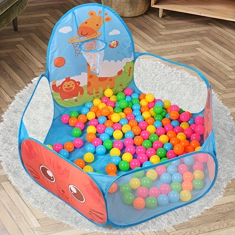 Ball Pit Pop-Up Tent with Basketball Hoop Giraffe Design – Instant Setup Indoor Outdoor Play Tent for Toddlers Boys Girls Holiday Gift (Balls Not Included)