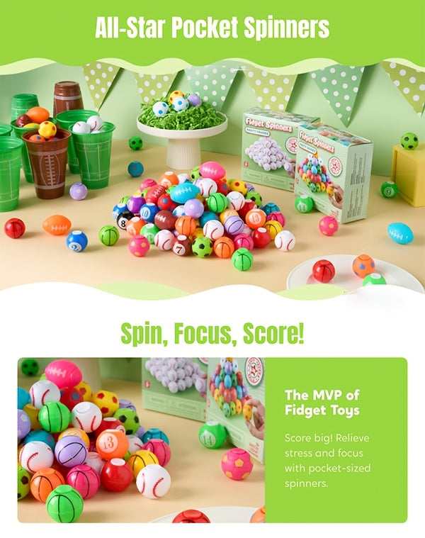 Soccer Fidget Spinners Bulk 72 Pack 9 Colors 1.3 Inch Mini Spin Toy Classroom Prizes Party Favors Goodie Bag Stuffers Kids School Rewards