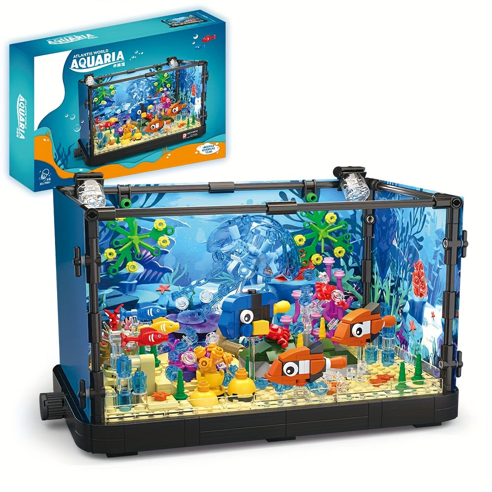 Aquarium Jellyfish Building Block Set with LED Light Fish Tank Marine Decor - Compatible Bricks Creative Display Toy for Teens Adults Ages 12+