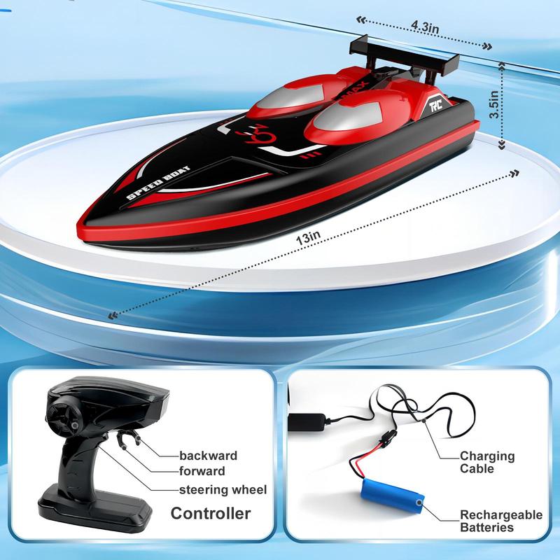 Self-Righting RC Boat for Kids and Adults, Remote Control Racing Speedboat with 2 Batteries for Pools, Ponds and Lakes, Red or Green