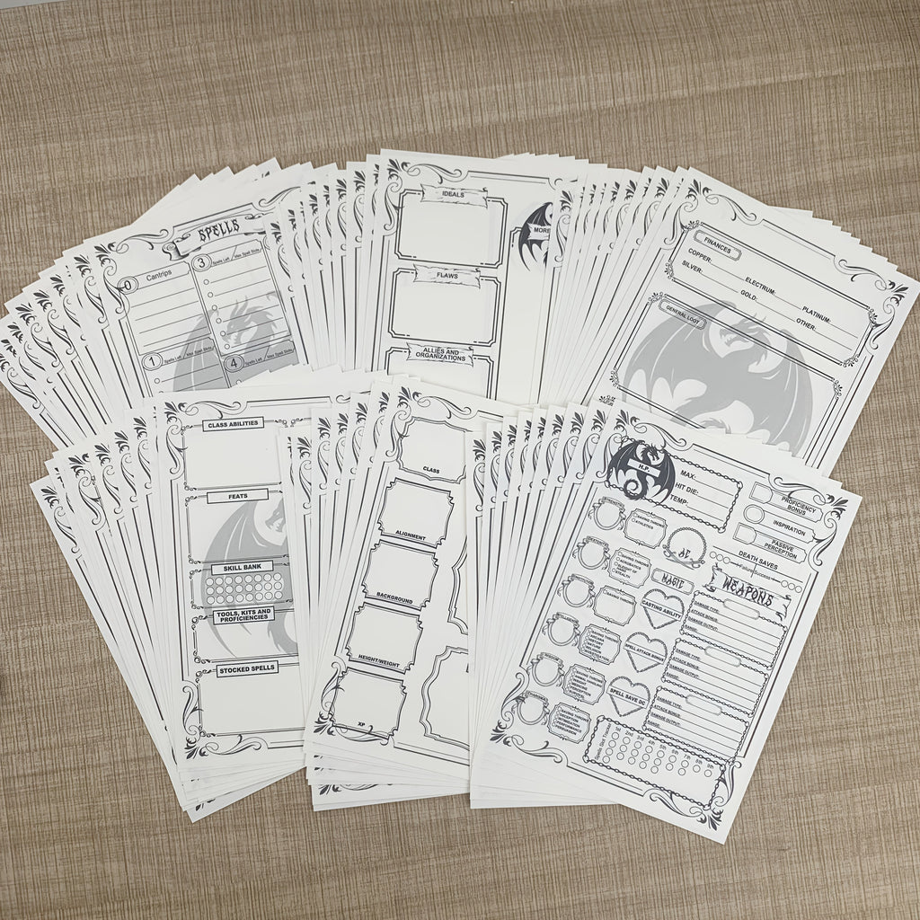DnD 5e Character Sheet Spell Tracker Journal 60 Pages A5 – 10 Sets of 6 Unique Pages for Dungeons & Dragons Campaigns, RPG Player Character Tracker Gift for Dungeon Masters & Tabletop Gamers