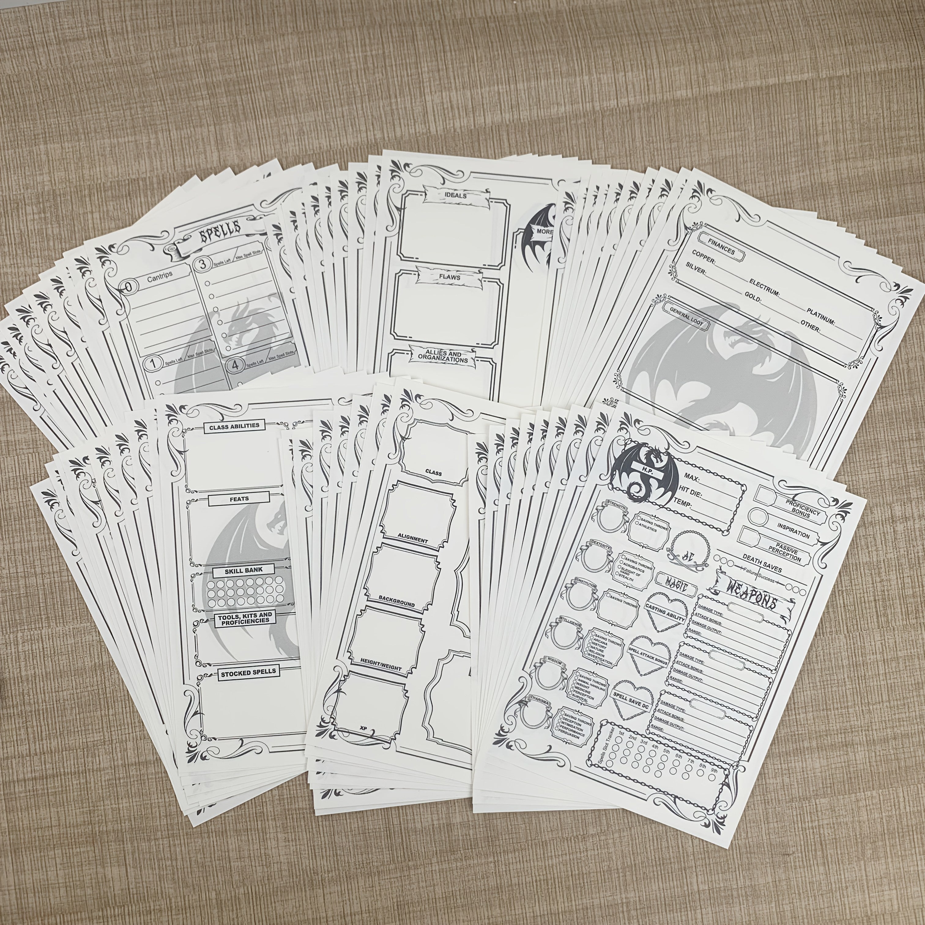 DnD 5e Character Sheet Spell Tracker Journal 60 Pages A5 – 10 Sets of 6 Unique Pages for Dungeons & Dragons Campaigns, RPG Player Character Tracker Gift for Dungeon Masters & Tabletop Gamers