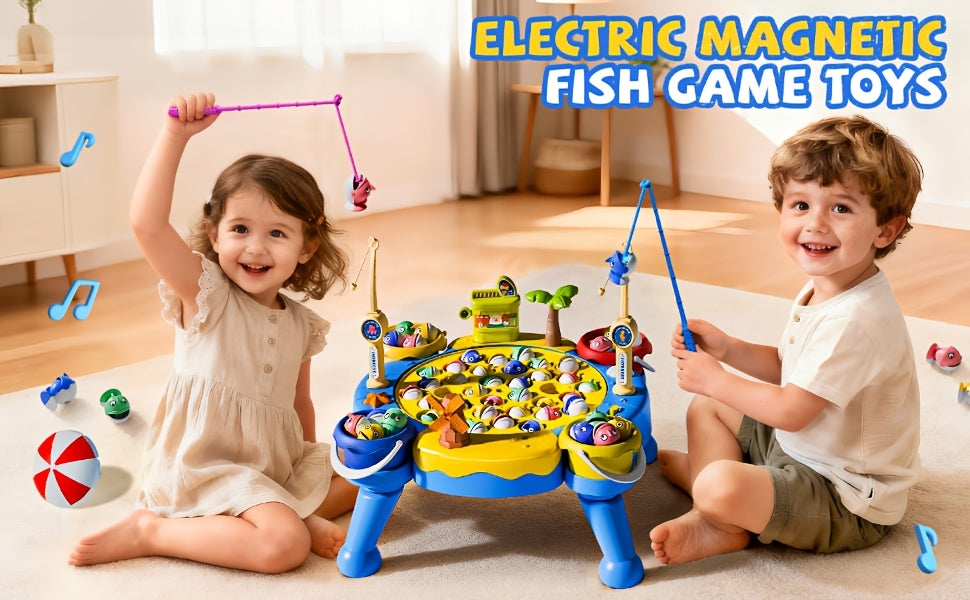 Kids Magnetic Fishing Game Toy 66pcs Ocean Theme 1-8 Players Educational Fine Motor Skills Toddler Boys Girls Birthday Holiday Gift Ages 1-8