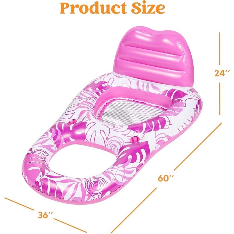 Inflatable Pool Float Lounger for Adults with Cup Holders & Footrest, Floating Recliner Chair Raft for Swimming Pool, Summer Water Party Relaxation Floaty