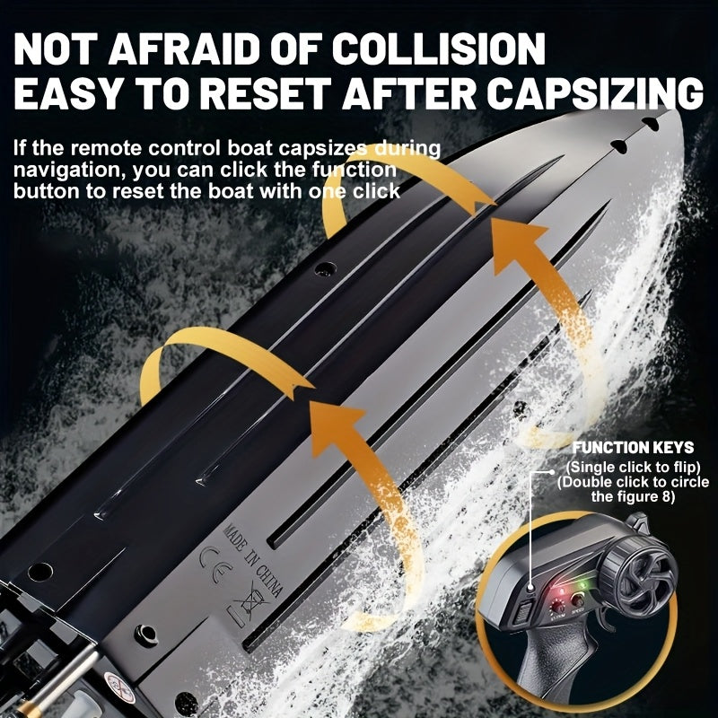 High-Speed RC Speedboat 30km/h 2.4G Remote Control Boat with LED Night Navigation Lights Anti-Capsize Water Cooling System – Kids Christmas Birthday Gift