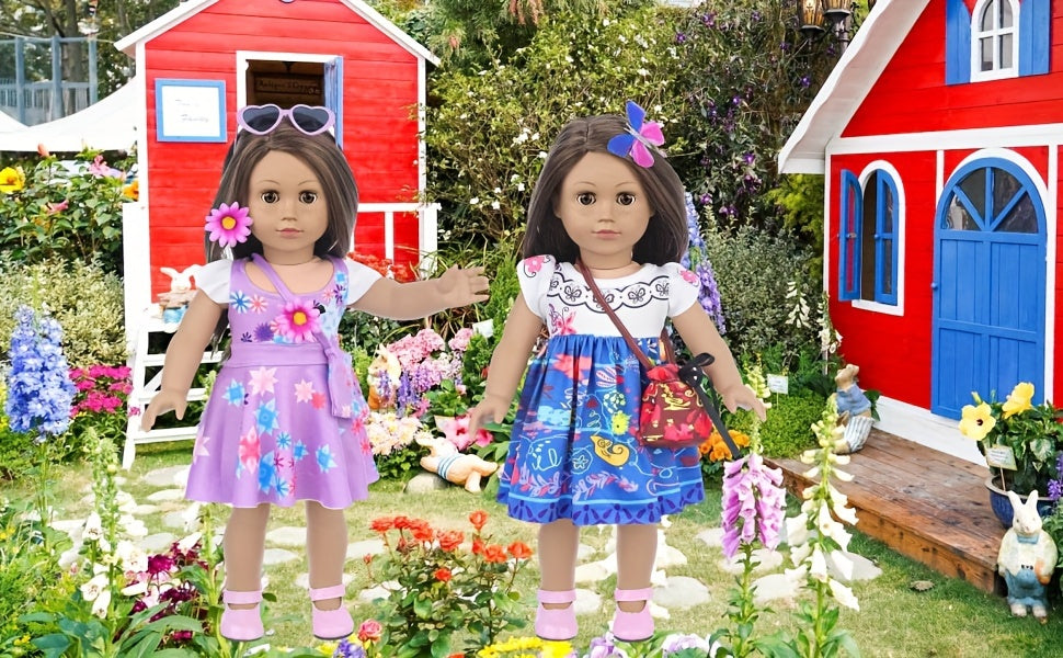 18 Inch Doll Clothes & Makeup Accessories Set – Skirt, Handbag, Hairpin, Eyeshadow, Nail Polish & Lipstick for 18 Inch Dolls Gift Ages 3+