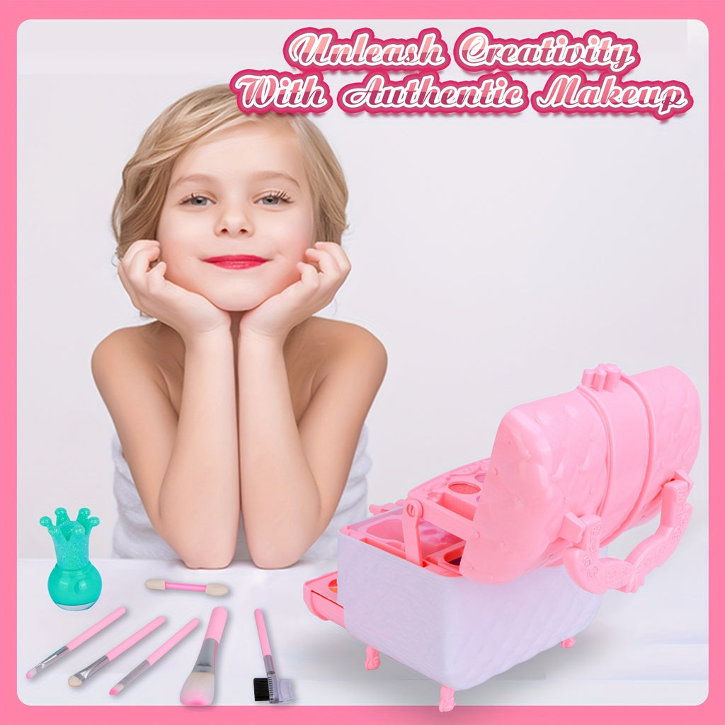 Kids Makeup Kit for Girls 48 Piece Washable Hypoallergenic Eyeshadow Blush Lip Gloss Nail Polish Glitter Princess Pretend Play Cosmetic Set Ages 5-12 Birthday Christmas Gift