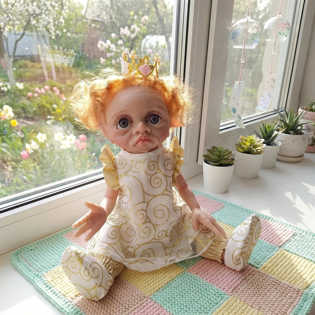 Fairy Elf Reborn Doll 15 Inch Fully Hand Painted Soft Vinyl – Poseable Bathable Rooted Hair Collectible Art Doll with Crown Halloween Christmas Easter Birthday Gift