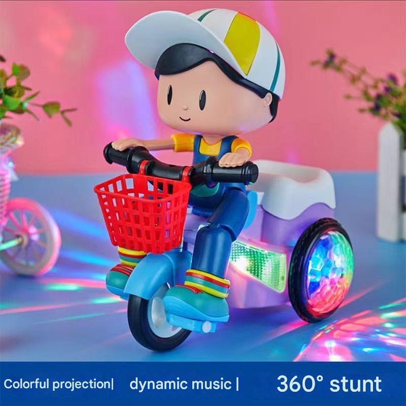 Toddler Electric Tricycle Toy Motorcycle with 360° Rotation & Luminous Lights – Push & Self-Power Kids Ride-On Stunt Vehicle, Birthday Christmas Gift for Boys Girls