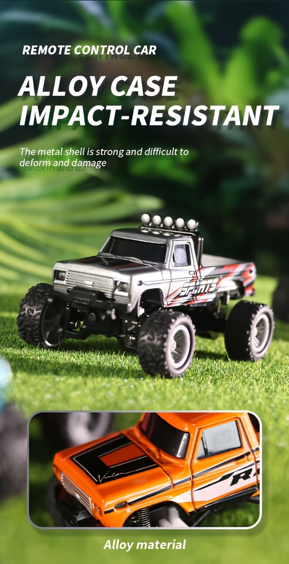Mini RC Monster Truck 1/64 Scale 2.4GHz Die-Cast Alloy Off-Road Climbing Car with Shock Absorber - High Speed RC Gift for Adults Kids Boys