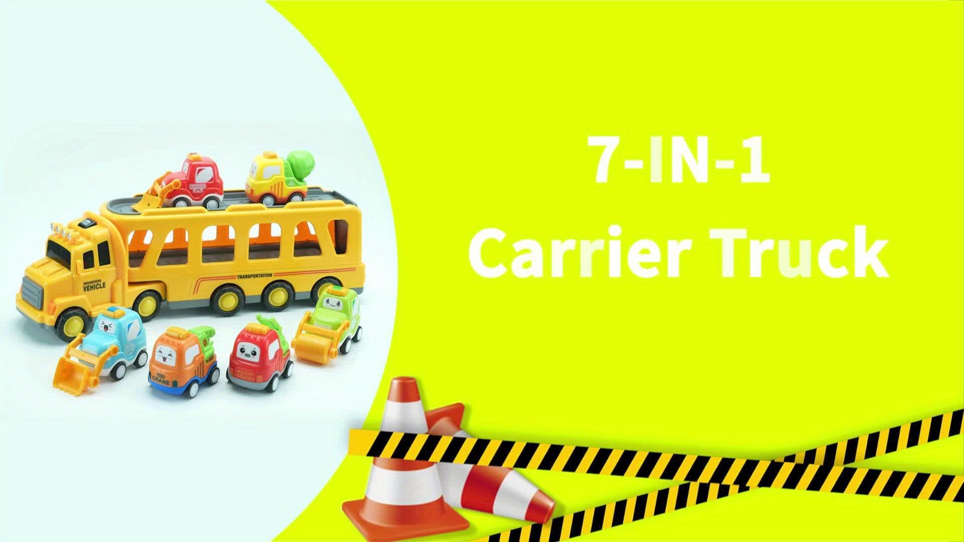 Transport Carrier Truck Toy 16.9 Inch with 6 Mini Cars Lights Sounds Construction Vehicle Playset for Kids Boys Girls Toddlers Ages 3+ Birthday Christmas Gift