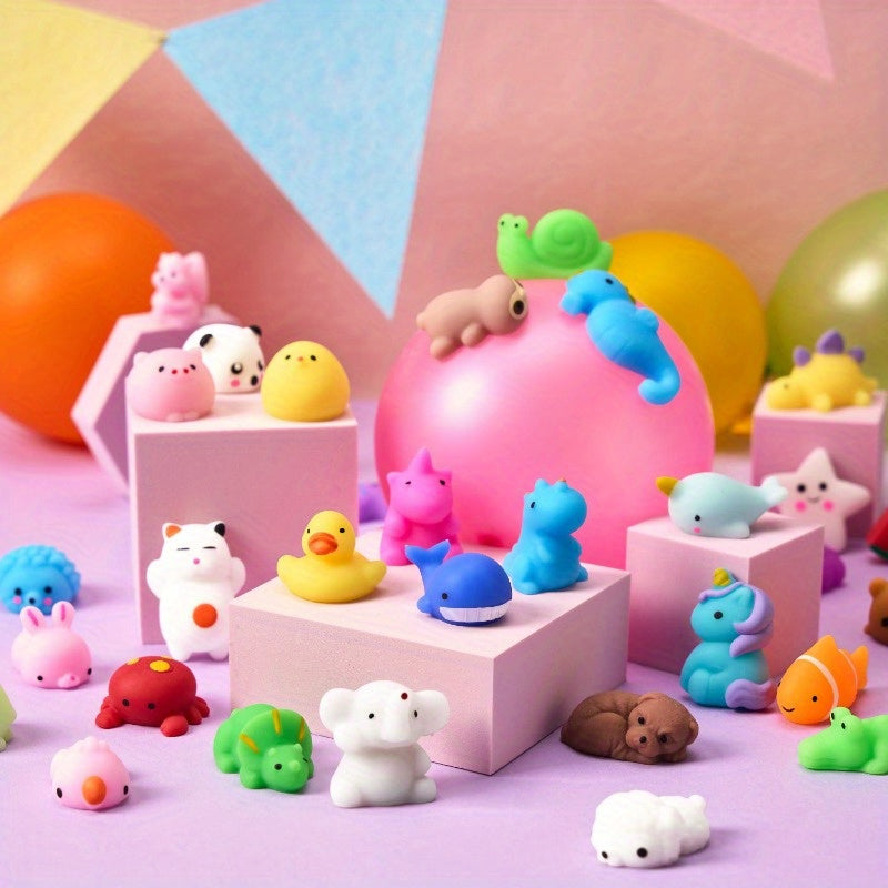 Mini Mochi Squishies 100 Pack – Kawaii Animal & Fruit Squishy Toys for Kids, Classroom Prize, Birthday Party Favor, Halloween Goodie Bag Filler for Boys & Girls