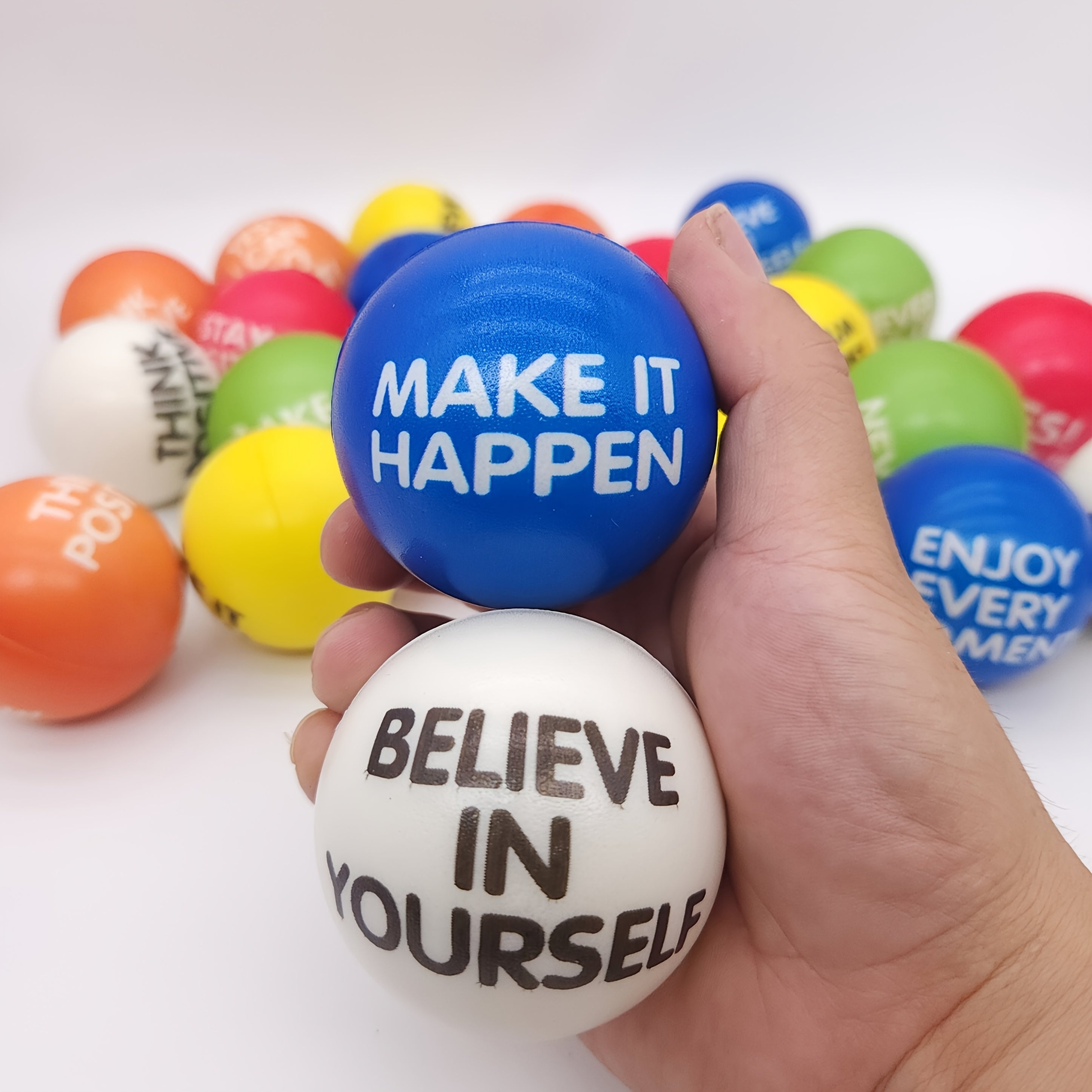 Stress Relief Squeeze Balls 30 Pack 2.48 Inch Inspirational Slogan Sponge Foam – Bulk Hand Fitness Balls for Classroom Rewards, Office Team Building & Party Favors