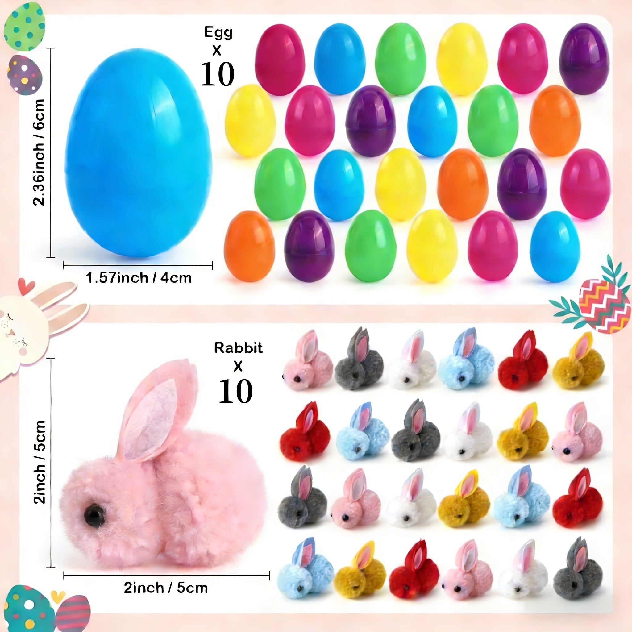Bunny Shaped Easter Eggs Decorative 20 Pcs Mixed Color – Cute Cartoon Mini Ornaments, Easter Basket Fillers, Party Favors, Holiday Gifts & Kids DIY Craft Decor