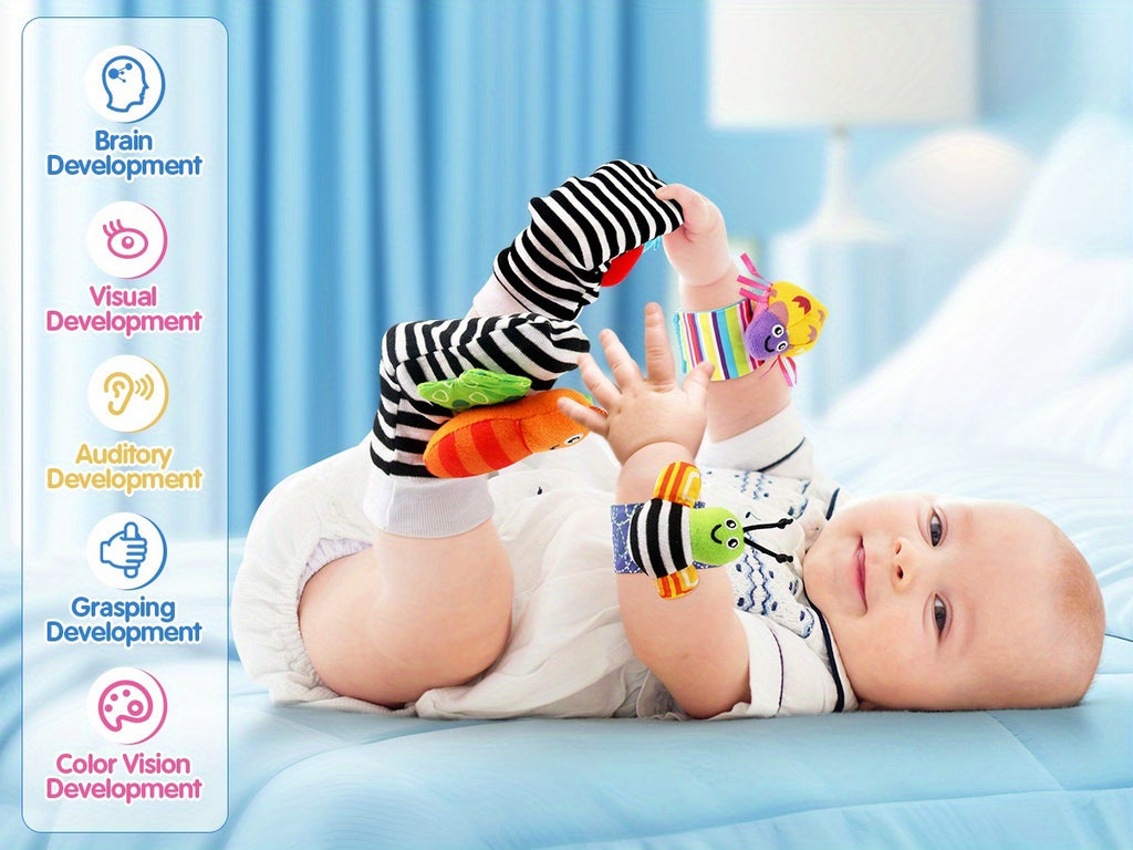 Newborn Sensory Toy Set 13 Pcs Baby Rattle Gift – Wrist & Foot Finders, Teethers & Rattles for Infants 0+, Baby Shower Gift, Stocking Stuffer for Boys & Girls