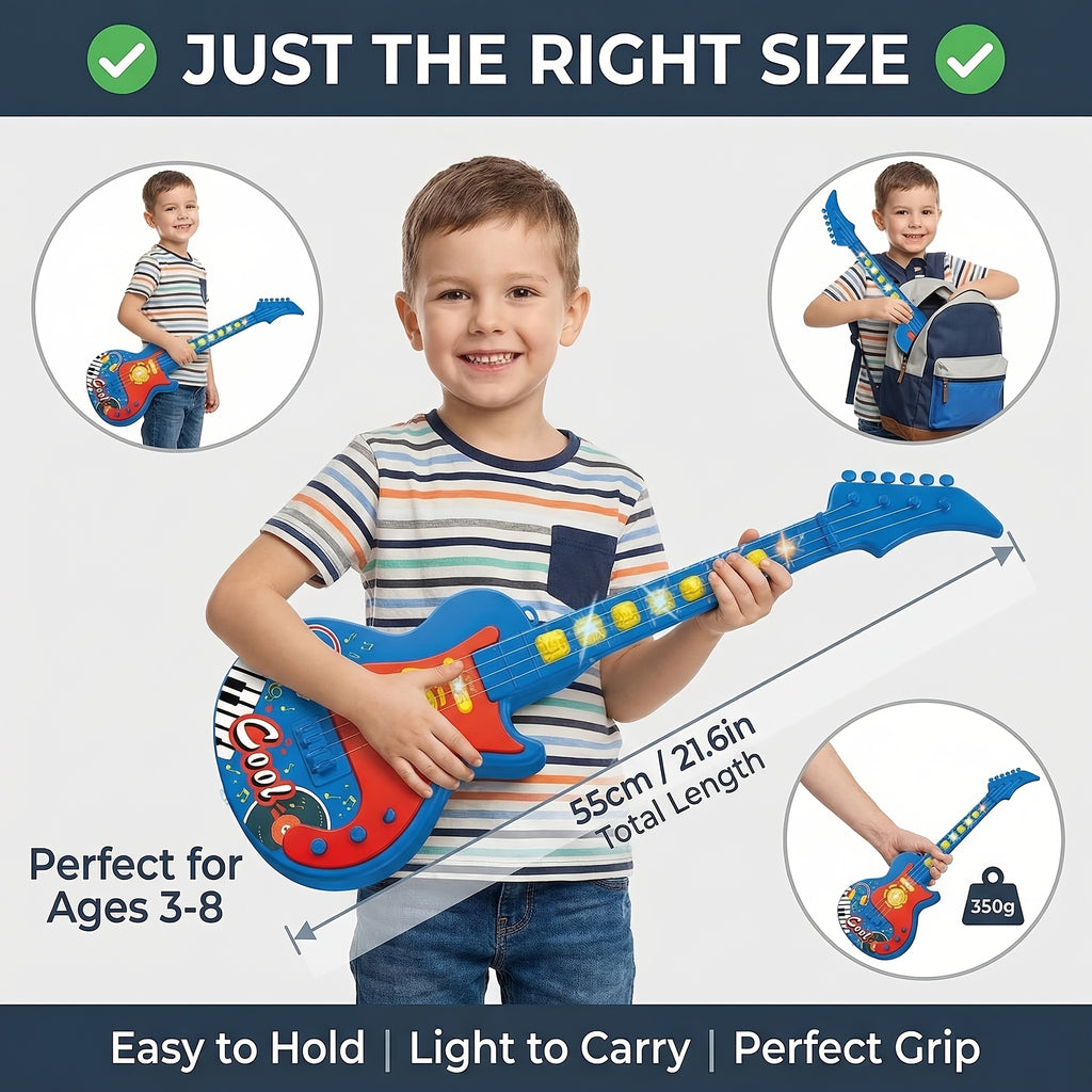 Kids Electric Guitar Toy with Microphone - Lights & Sound, Musical Instrument Toy for Boys & Girls, Beginner Guitar, Birthday Gift, Black Blue Pink