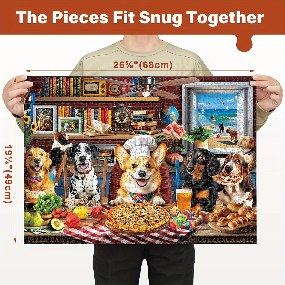 Dog Jigsaw Puzzles for Adults 500 & 1000 Pieces – Funny Dogs Dinner Party Theme, Letters on Back, Thick Durable Pieces, Family Game Night Gift for Dog Lovers Men Women