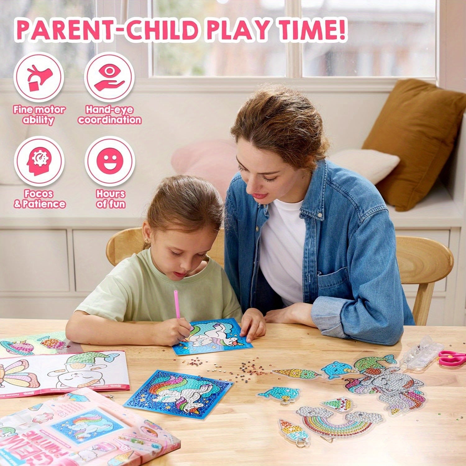 Gem Painting Kit for Kids 16 Projects 5D Diamond Art Craft Set with 2800+ Gems Suncatchers Keychains Necklaces Stickers Gift for Girls Ages 6+ Birthday Christmas Easter