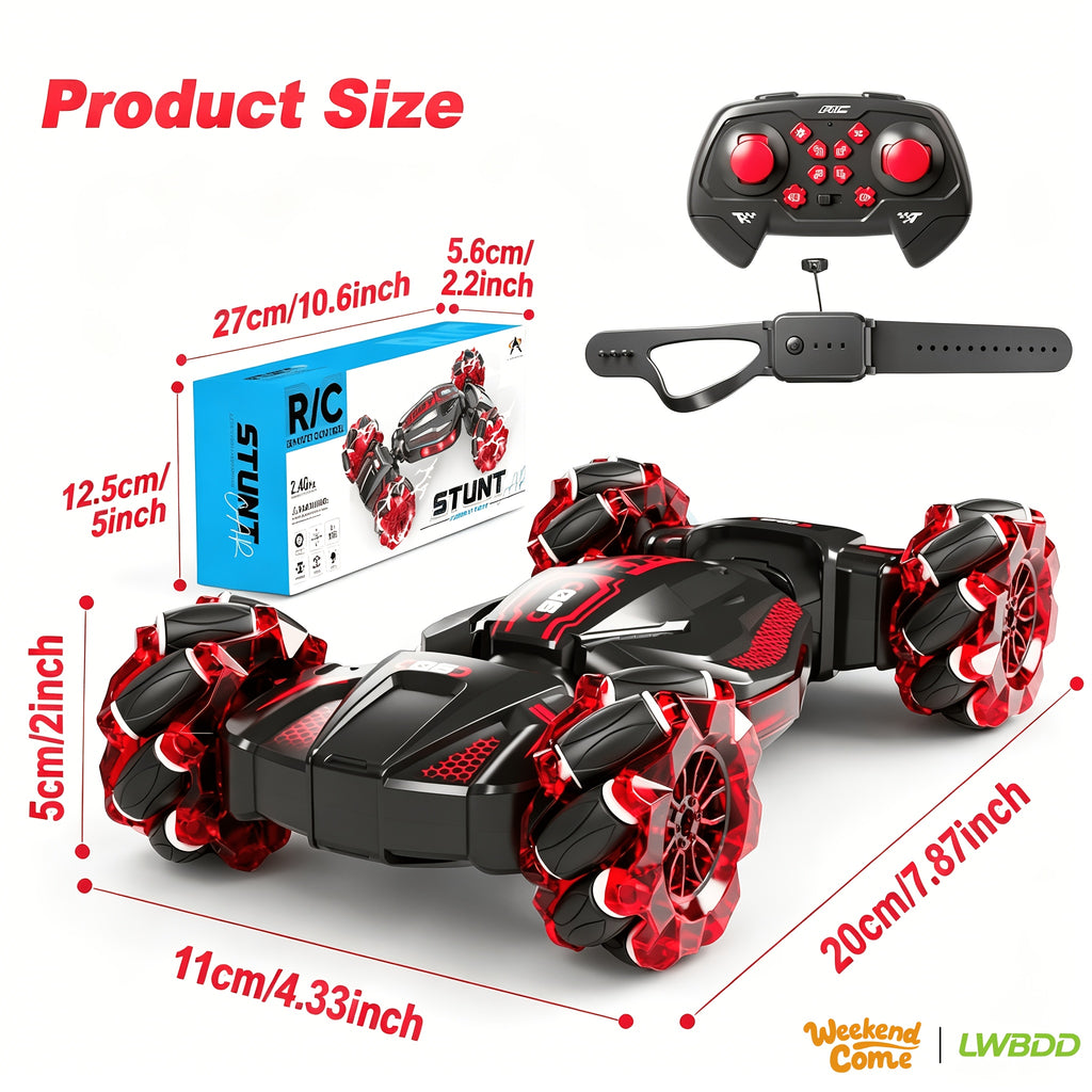 RC Stunt Car for Kids 8WD Dual Remote Control, 1:24 Scale 2.4GHz 28Km/h All-Terrain LED Race Car, Crash-Resistant Birthday Gift for Boys Girls