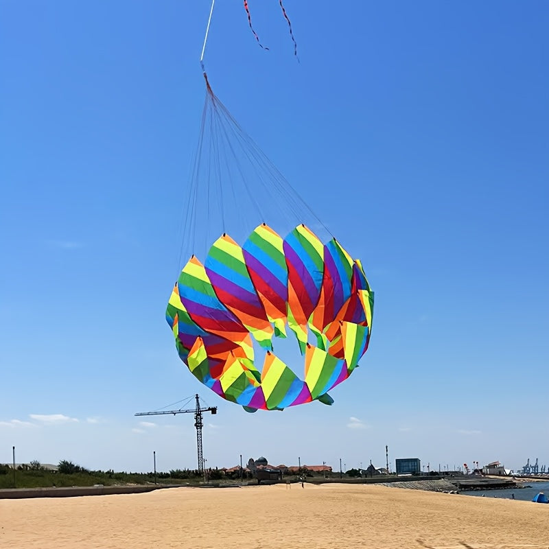 Iridescent Spinning Kite with 3D Rotating Flower Basket & Lotus Tail – Outdoor Beach Park Flying Toy for Kids Adults Family Fun Gift